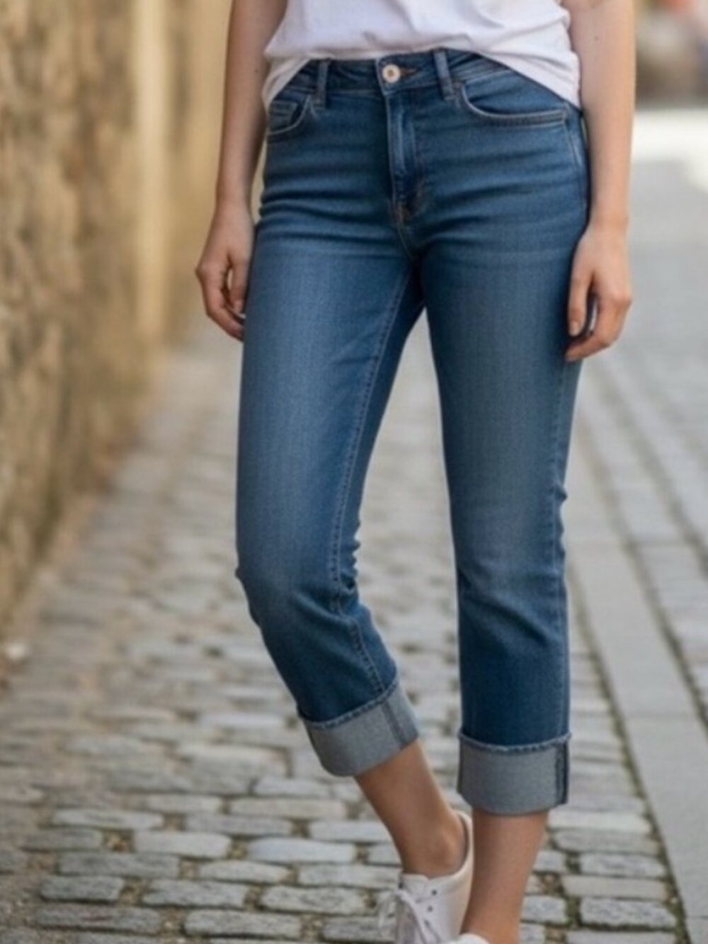 J. Jill Women's Size 8P Petite High Rise Straight Leg Cuff Stretch Jeans